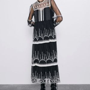 Zara Black & white mesh dress, M, NWT